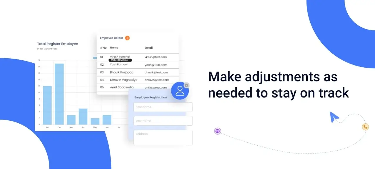 This image displays the employee registration interface, allowing new team members to enter personal details such as name, email, role, and department to join the system.