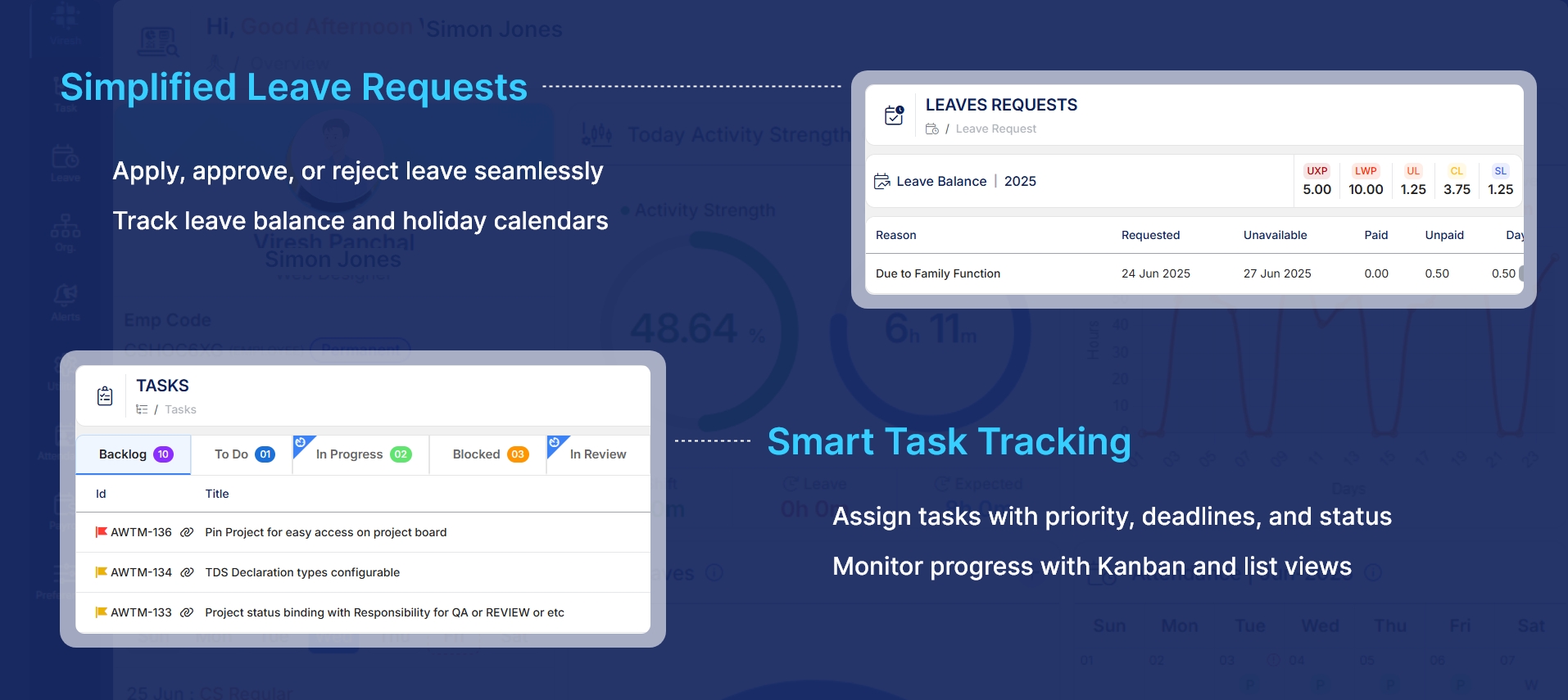 This image showcases the Solmify platform's leave request interface, highlighting how employees can apply for and track leave within the system.