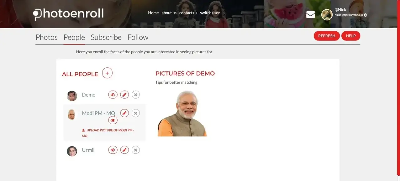 This image showcases the inner tab of PhotoEnroll.