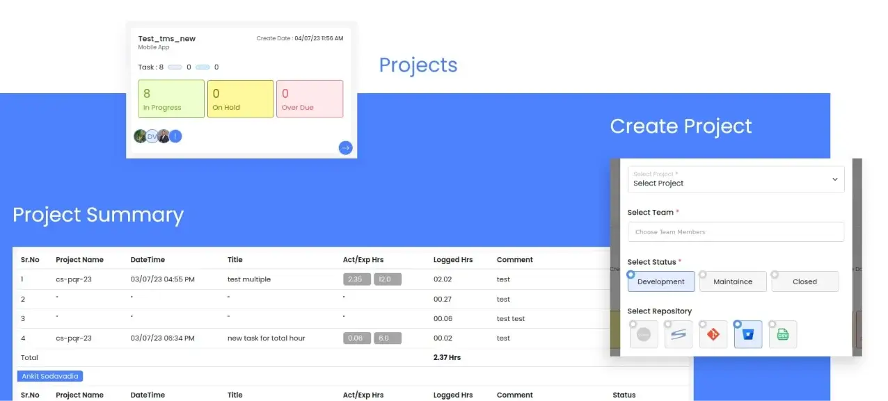 This image displays the TMS (Task Management System) portfolio project, focusing on task and workflow management features.