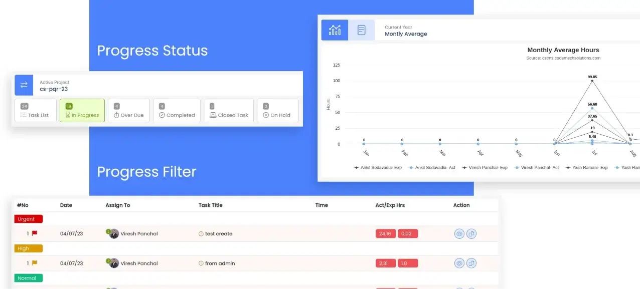 This image showcases the TMS (Task Management System) portfolio project, highlighting the task overview and status tracking interface.