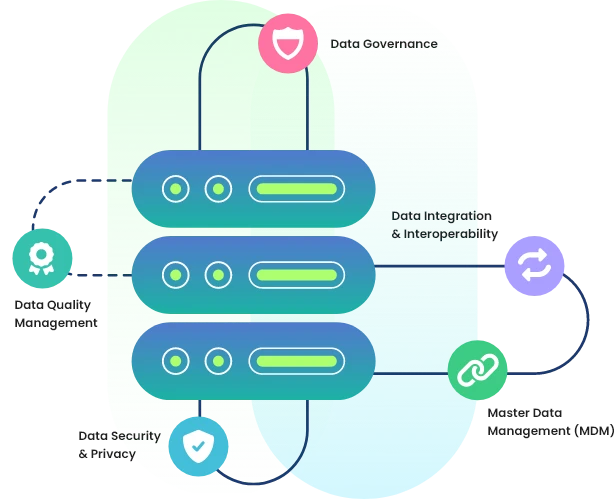 This image illustrates key components of Enterprise Data Management, including inventorying, governance, processes, and people.