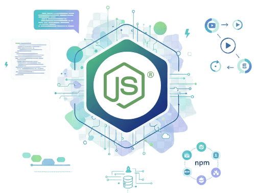 This image showcases Node.js Development Services, highlighting fast performance and real-time web application capabilities.